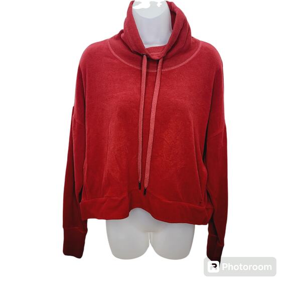 Sweaty Betty Maroon Long Sleeve Velour Turtleneck Crop Top SweatShirt Women's L - Picture 1 of 11